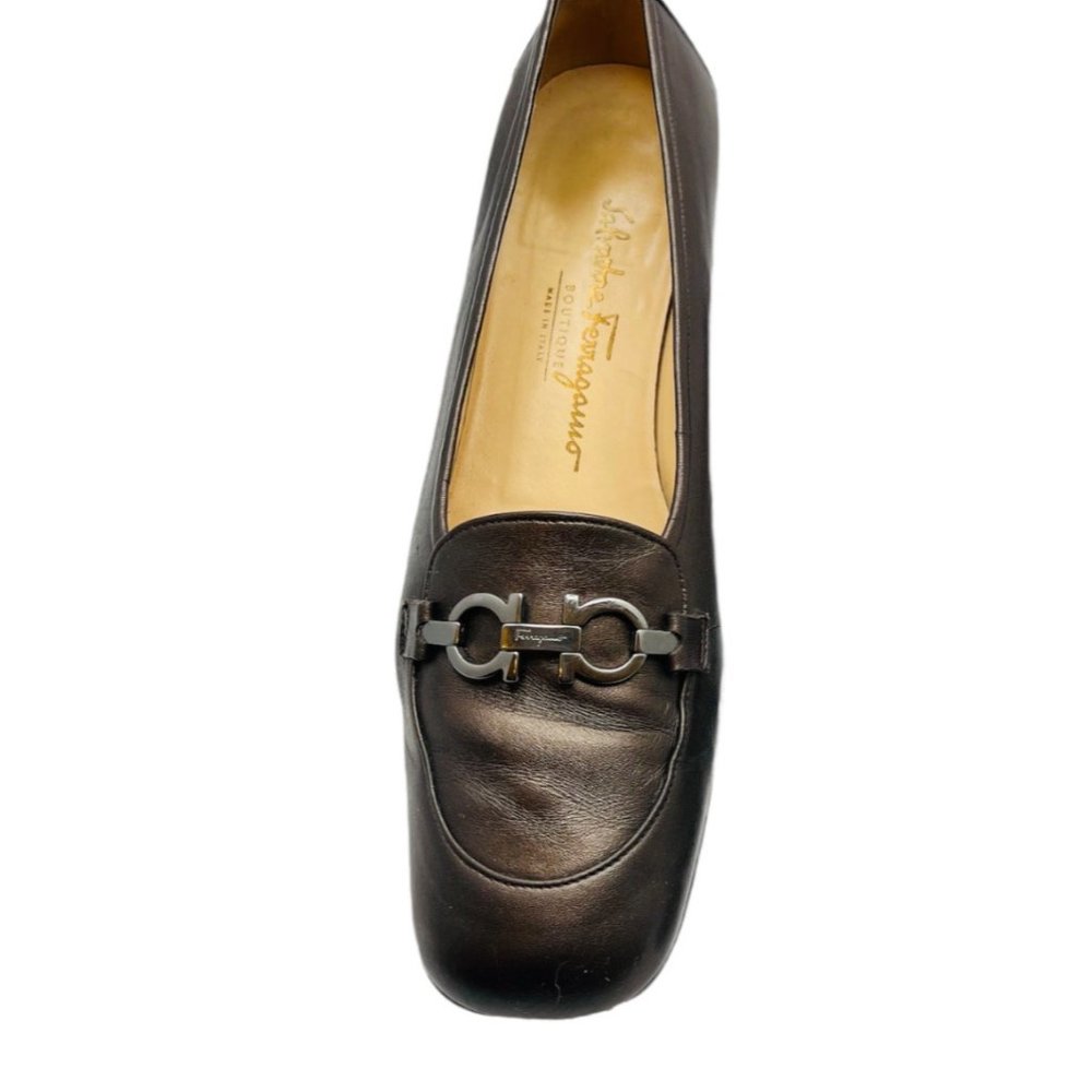 Salvatore Ferragamo School Espresso Napa Calf Leather S.F. Logo Hardware 9.5AA - Picture 6 of 11